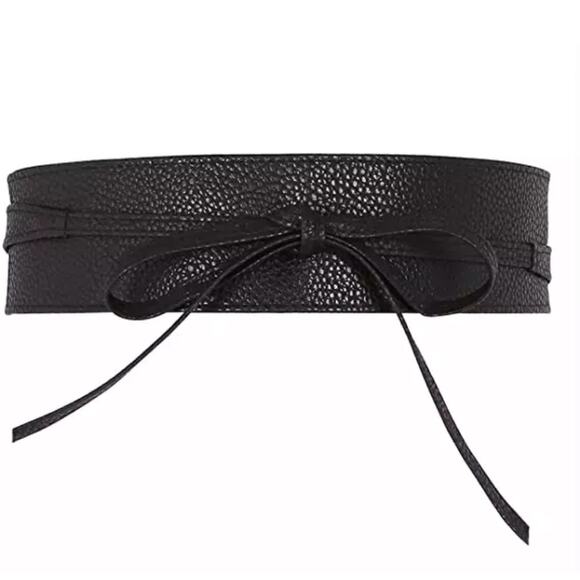 NEW PU faux leather black tie wrap cinch waist belt B18 - Picture 1 of 2